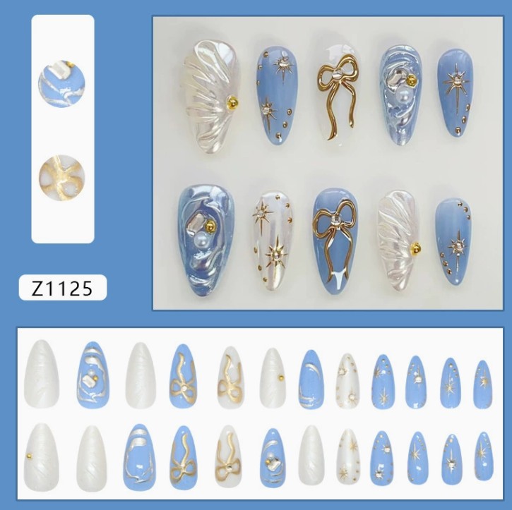 Uña Postiza Z1125# Playa Blanco y Celeste 24pcs